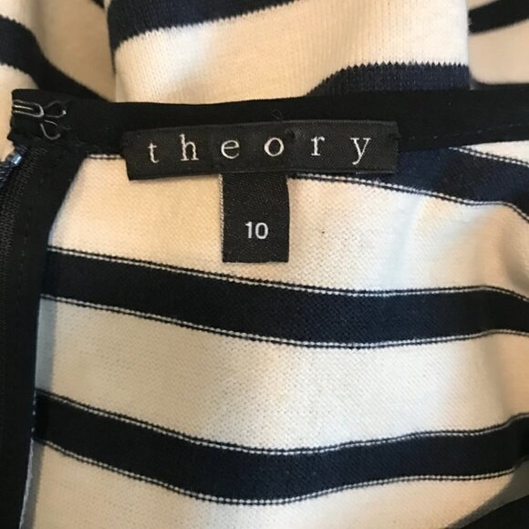 THEORY NIKAY Navy Blue & Ivory Breton Striped Dress Size 10 - Picture 6 of 7